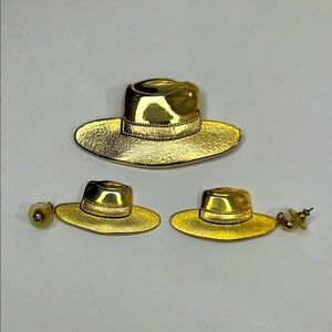 Park Lane Gold Western Hat Brooch & Earring Set